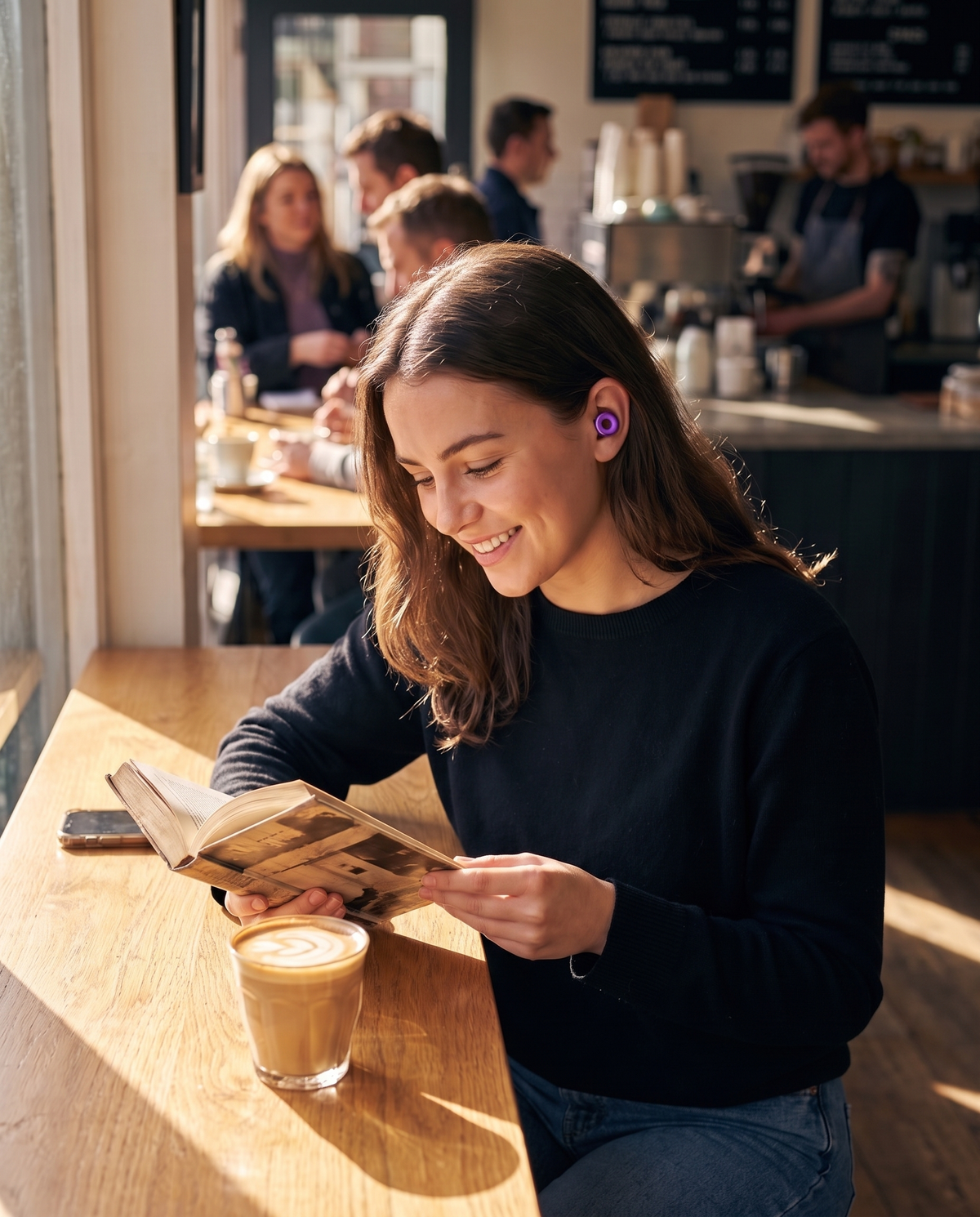 Reading in a busy cafe wearing Ring earplugs
