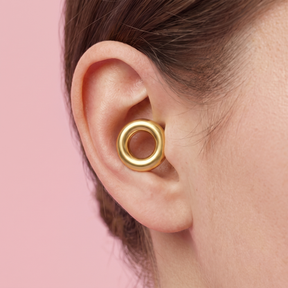Metal Edition Earplugs in Gold, worn in ear
