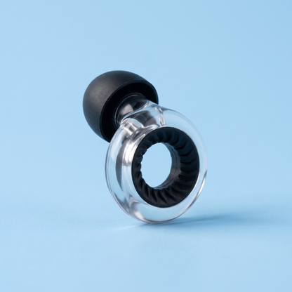 Ring Earplugs in Clear Black, three quarter