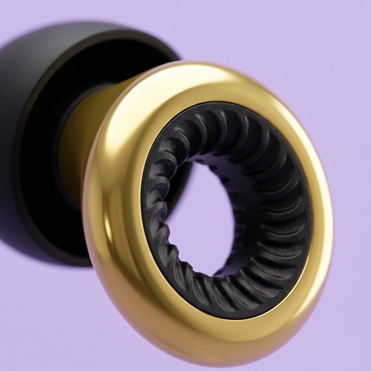Ring Earplugs in Gold Black, macro