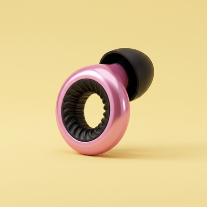 Ring Earplugs in Pink Black, three quarter